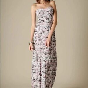 BCBGMaxazria Erika Tulle Tiered Strapless Gown Watercolor Agate Small